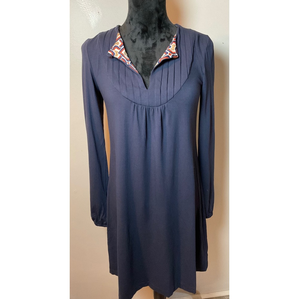 Shosanna Women's‎ Navy Blue Long Sleeve Pleated V-Neck Dress Size M